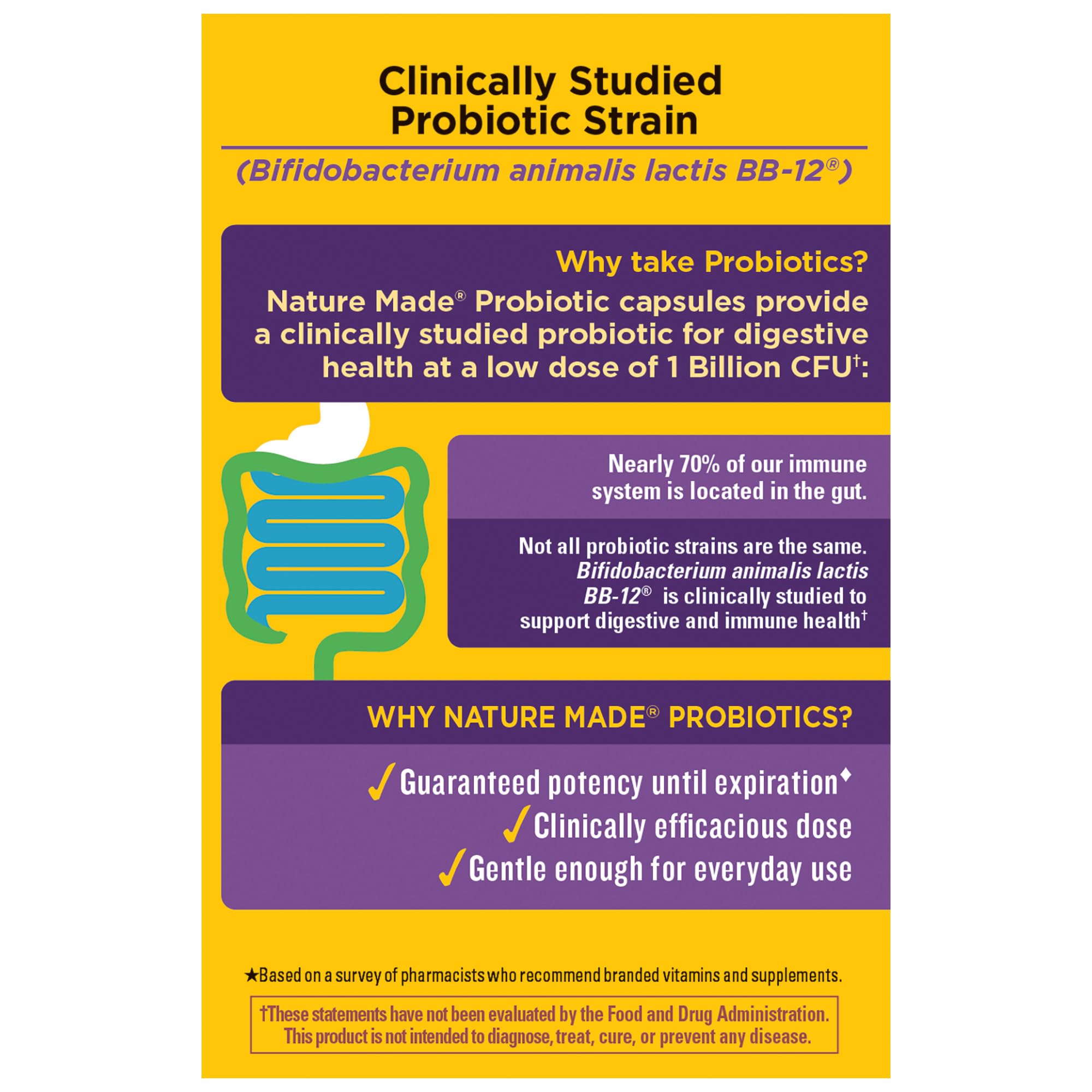 Nature Made Probiotic Capsules 1 Billion CFU from Live Cultures, Probiotics for Women and Men for Immune & Digestive Support, 30 Capsules, 30 Day Supply