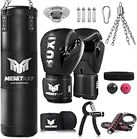 MESETAST 4ft Heavy Punching Bag Set with 12oz Gloves, Reflex Ball, Jump Rope for Adults Boxing MMA Kickboxing - Unfilled