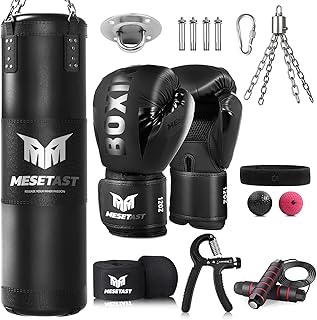 Saco de boxeo para adultos, juego de bolsa de boxeo pesada de 4 pies con guantes de 12 onzas para artes marciales mixtas de karate, kickboxing, sin relleno