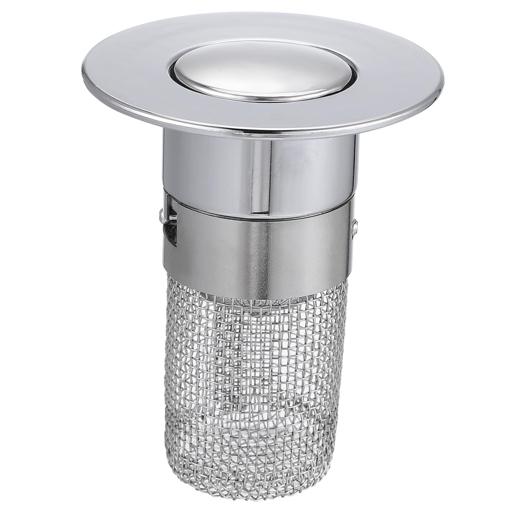 Tapón de Lavabo de Baño Botón Pulsador y Filtro Antiobstrucción | Plata, Abs, Acero Inoxidable y Latón, 1 Pieza, Evita Malos Olores, Uso en Cocina y Hotel