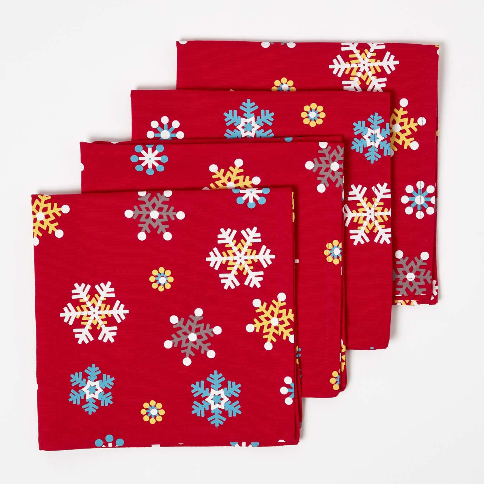 B&Q -  Red Snowflake Cotton Christmas Napkins Set Of 4Fabric Table Napkins45 X 45CmWashable & Reusable