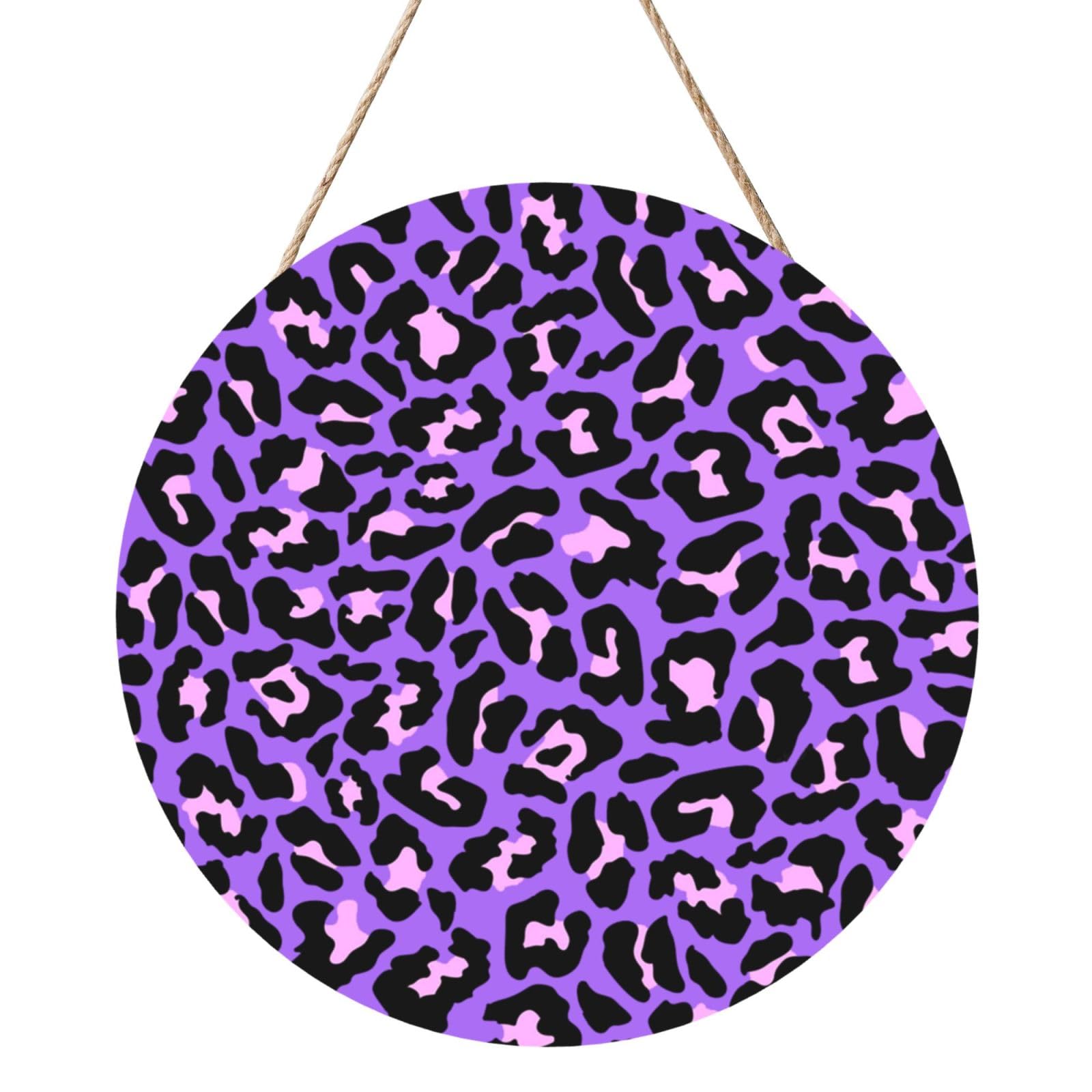 InOmak Purple And Pink Leopard Pattern, Round Wood Panel Painting 12 in, Wall Hanging Painting For Home