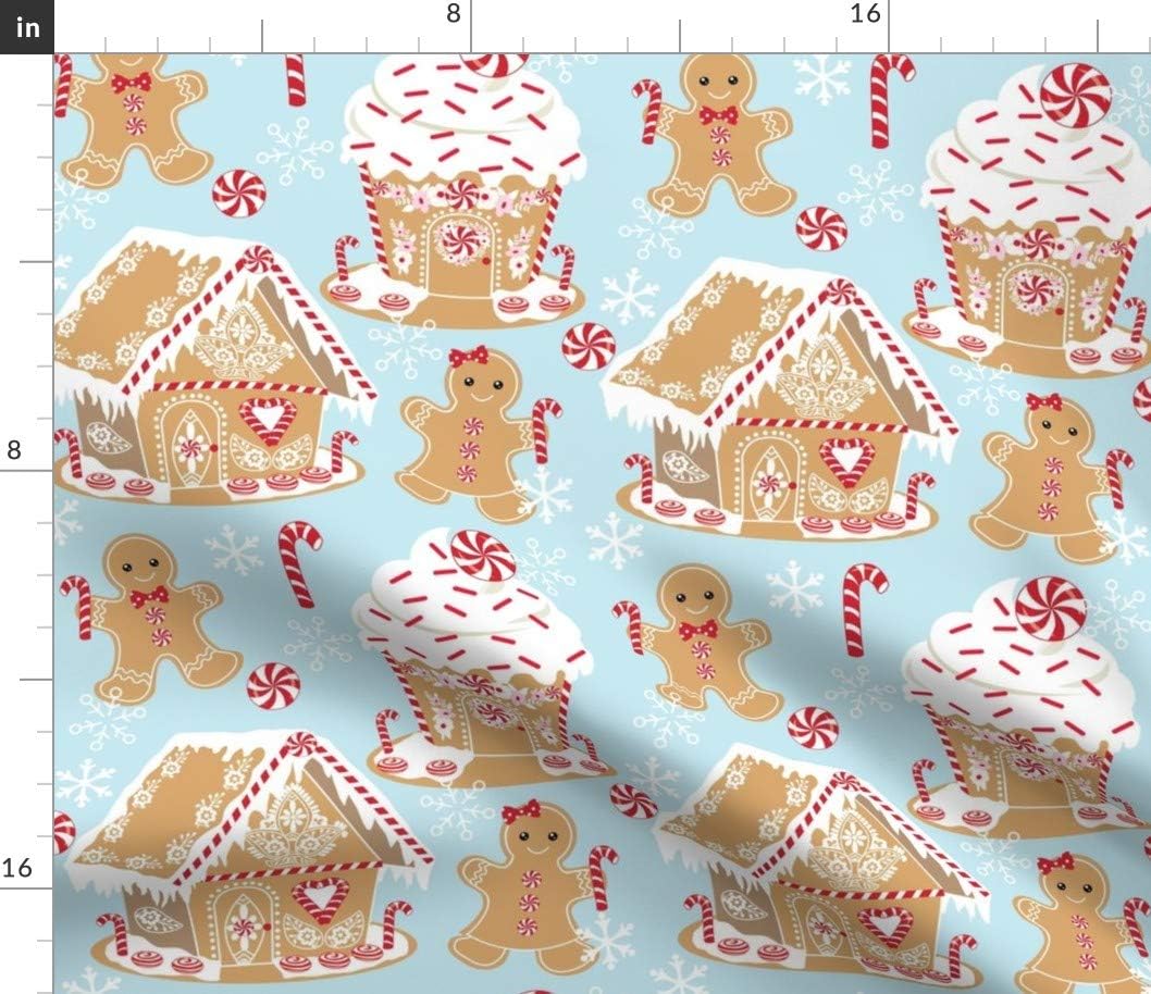 Spoonflower Fabric - Christmas Gingerbread Houses Man Cookies Cupcake Holiday Baking Candy Printed on Petal Signature Cotton Fabric by The Yard - Sewing Quilting Apparel Crafts Decor