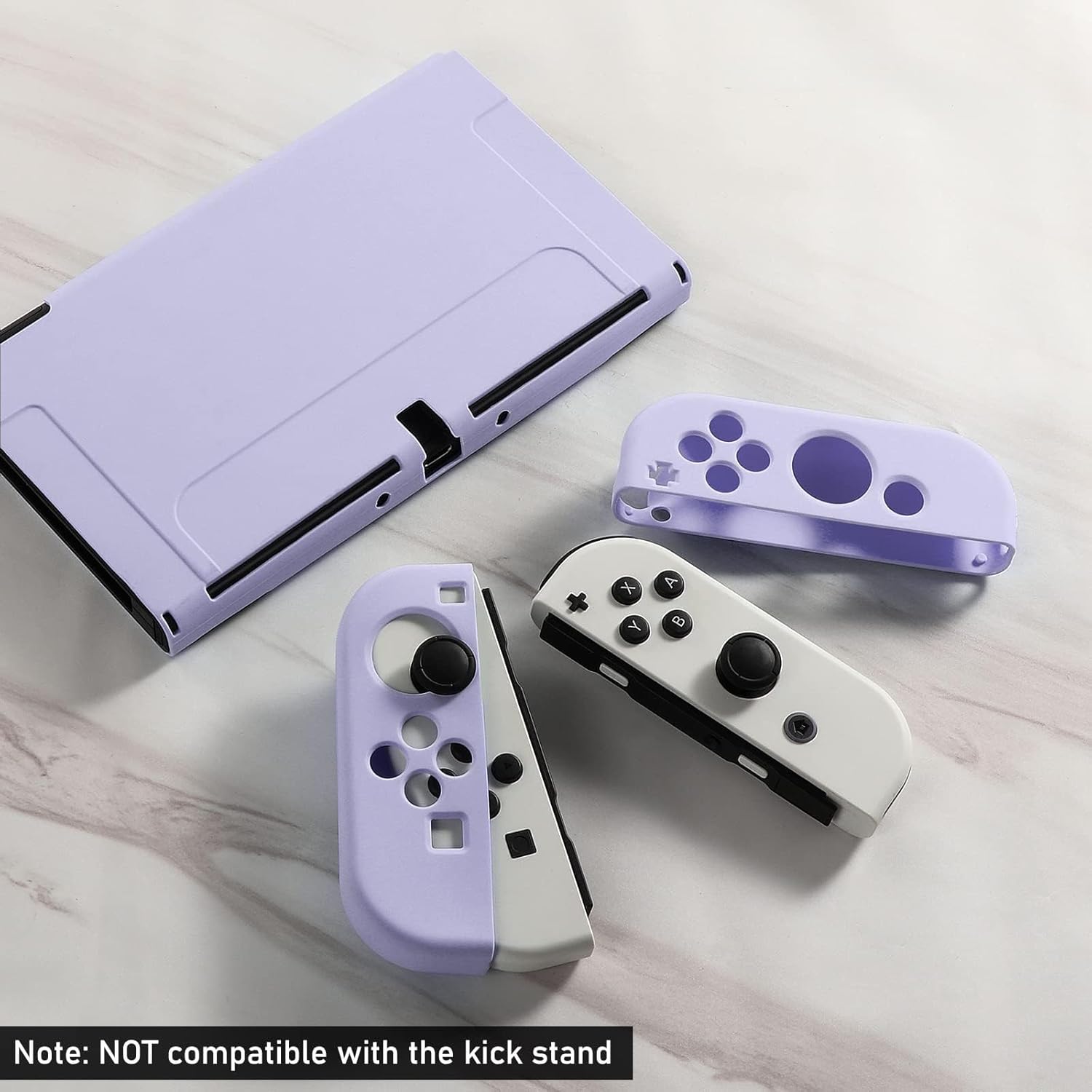 Switch OLED Case for Nintendo Switch OLED Model, Dockable Cover Soft TPU Protector Case for Switch OLED Grips & Console and Accessories with 2 Pcs Thumb Caps, Purple - Image 2