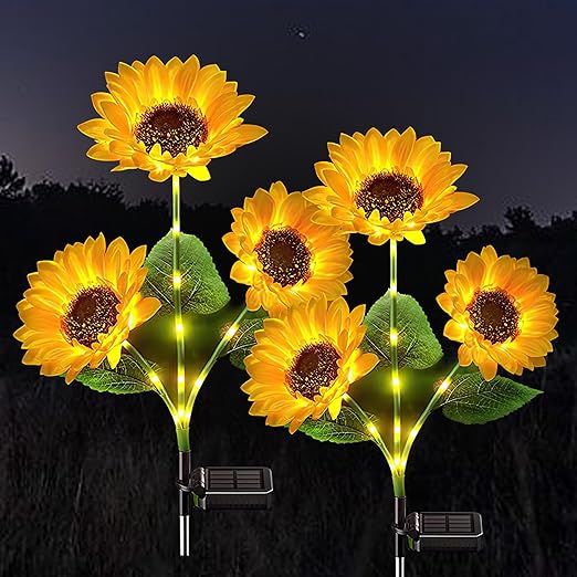 Amazon.com : Sunflower Solar Lights Outdoor Decor with 3 LED Sunflower ...
