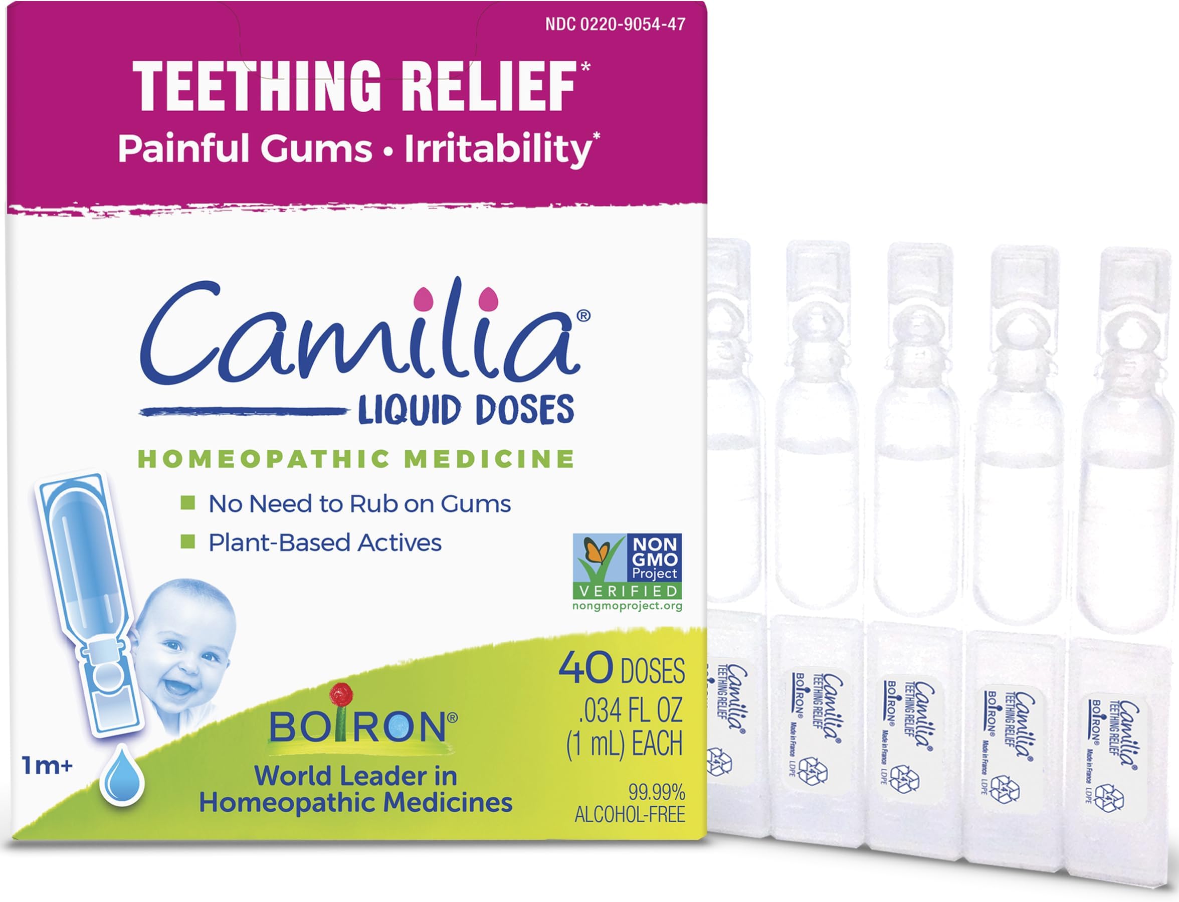 Camilia Teething Drops for Daytime and Nighttime Relief of Painful or Swollen Gums and Irritability in Babies - 40 Liquid Droppers Bundled in 8 separate packs of 5