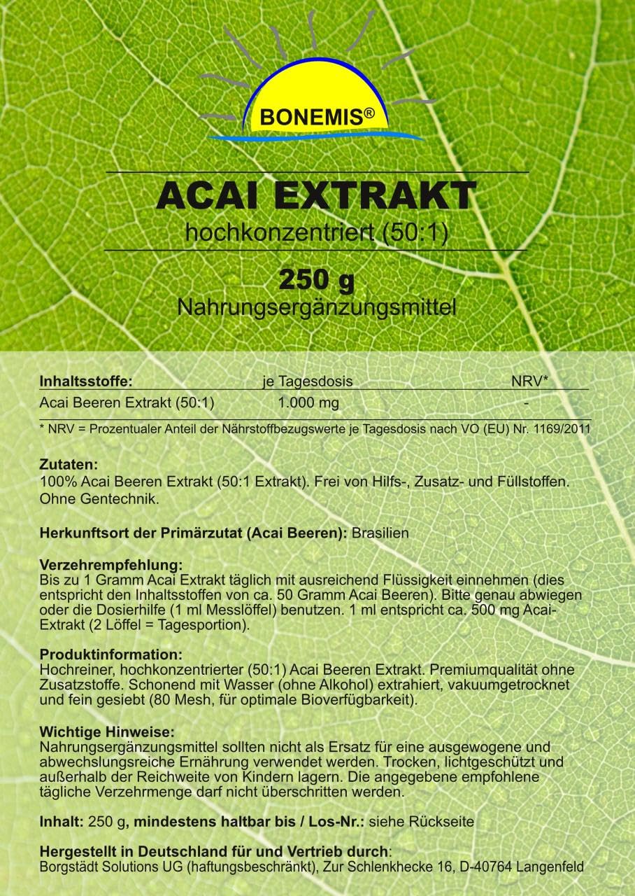 Acai Extrakt (50:1 hochkonzentriert), ohne Zusätze, 250 g veganes Pulver im Beutel