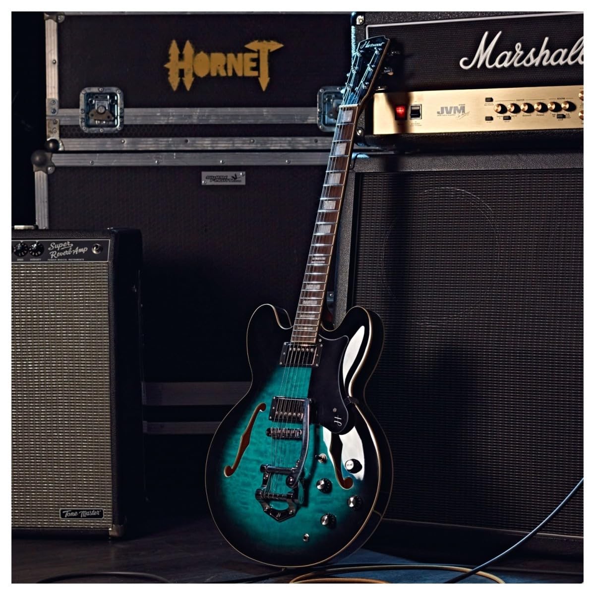 Hartwood Chitarra semiacustica Revival Legend TR, Tealburst | Toni Profondi e Risonanti dal Corpo in Tiglio, Braccio Tremolo Integrato per Vibrato Sfumato, Semi-Cavo, Tealburst