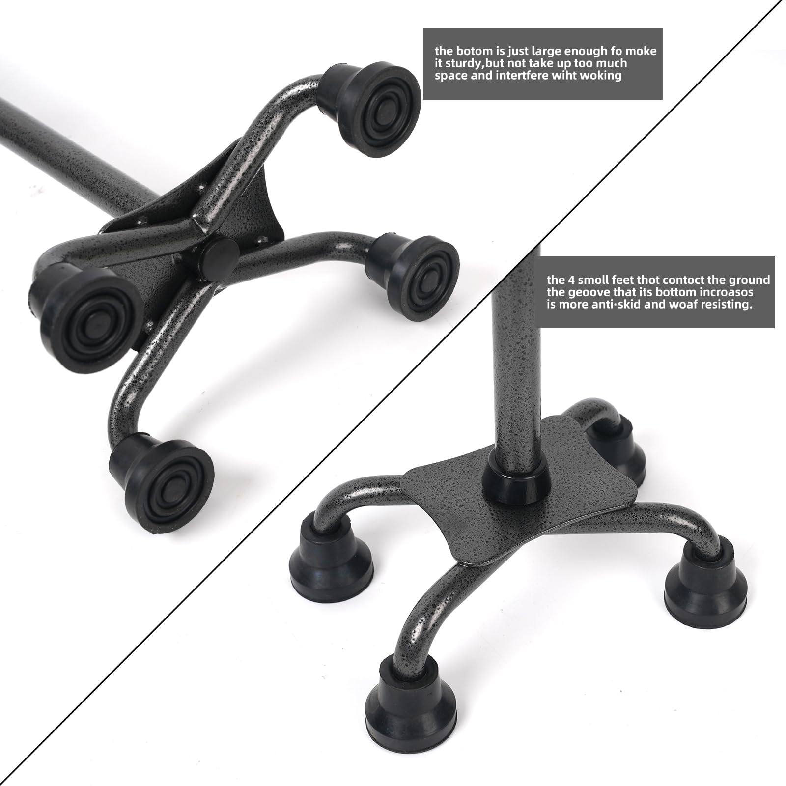 Quad Cane YOKABOZE regulowana laska do chodzenia z 4-zębową podstawą dla dodatkowej stabilności silikonowy uchwyt i wymienna lekka aluminiowa laska do chodzenia dla mężczyzn i kobiet