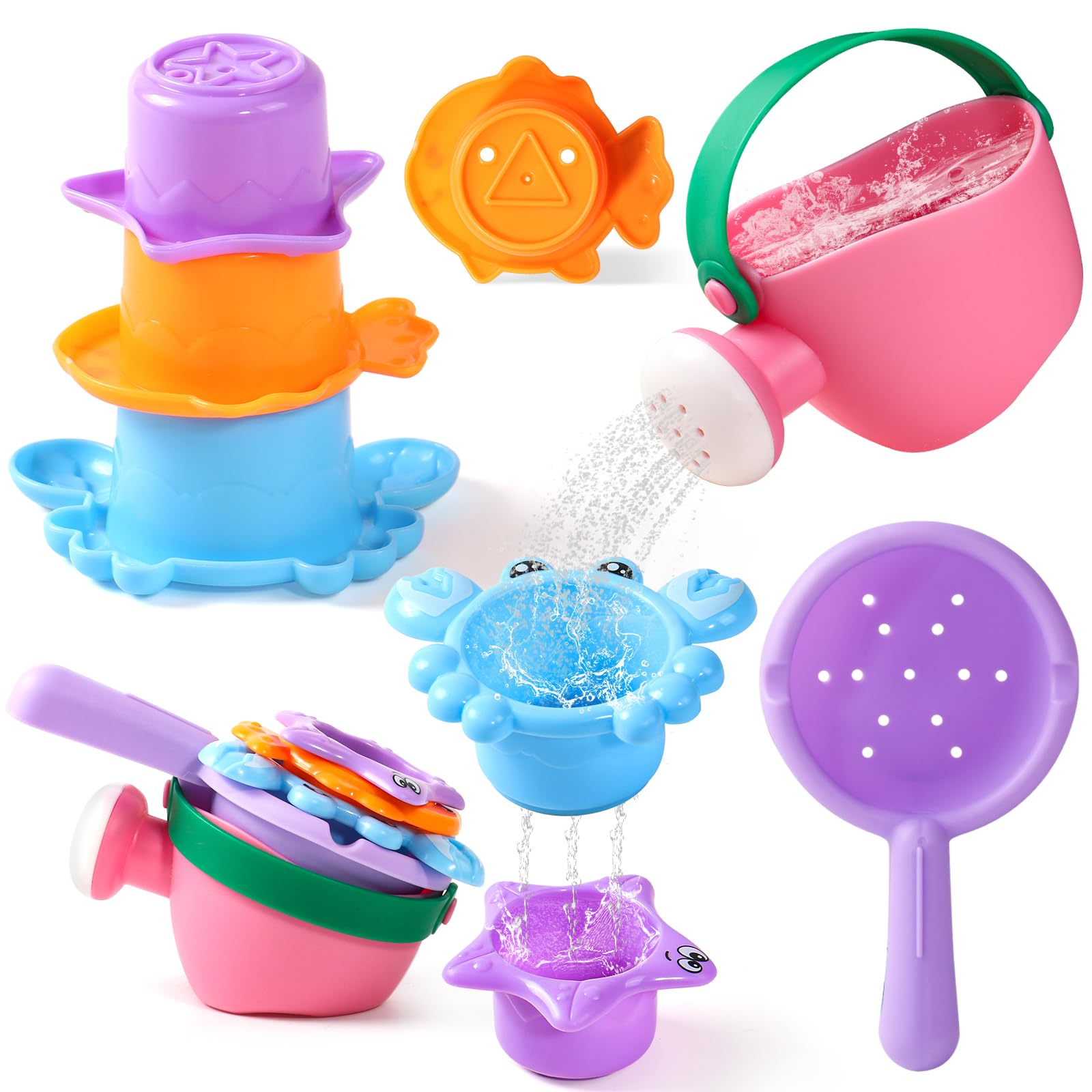 Baby Bath Toys for Toddlers 1-3 Baby Shower Games Kids Bath Toys for 2-4 Stacking Cup Bath Tub Water Toys for 1 2 3 Boys Girls Christmas Shower Gifts 5 PCS (Color Random)