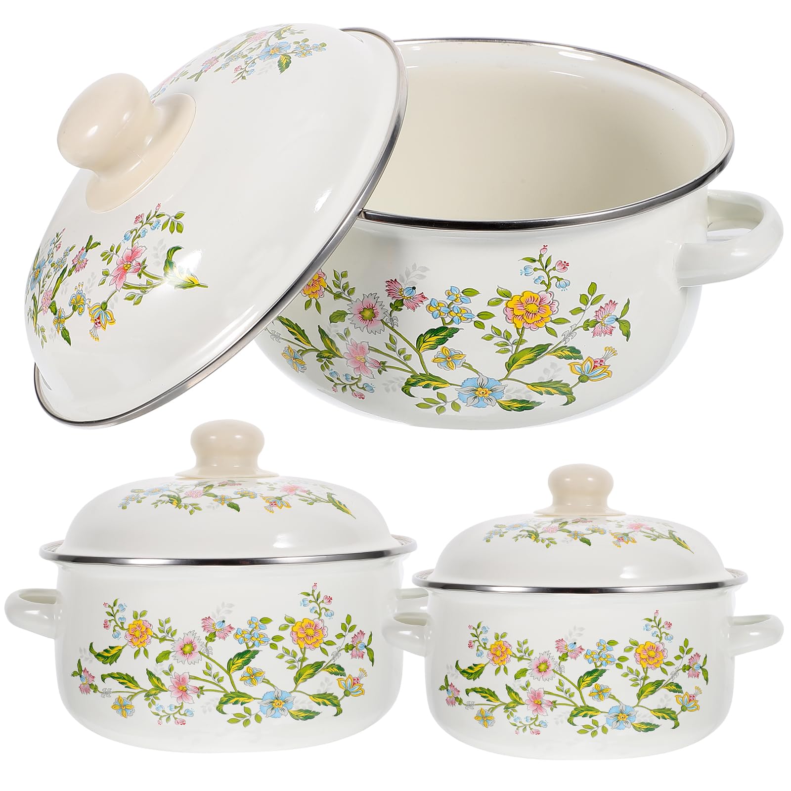 Casseroles multifonctions anti-brûlure en émail lot de 3 marmites vintage spécial bébé
