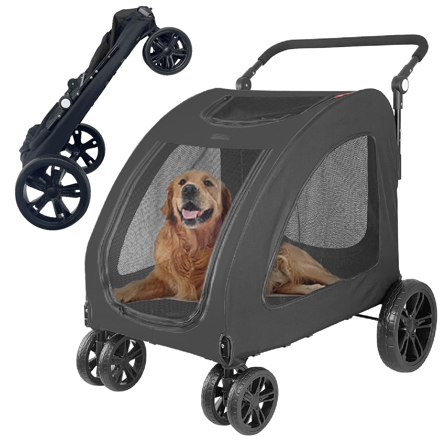 Foldable Pet Jogger Stroller for Large Dogs up to 110 lbs, Universal Wheel Dog Stroller for Single or Multiple Medium and Large Dogs(Black)
