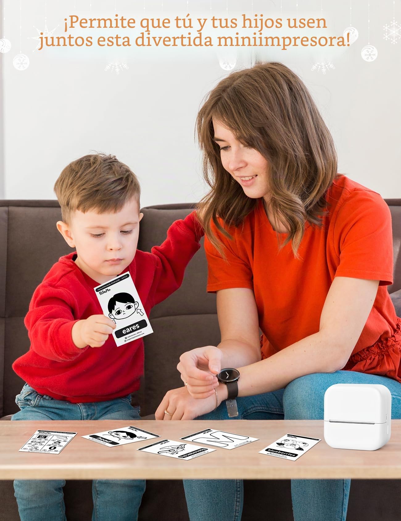 Memoking Mini Impresora Termica - M02L Mini Impresora Portatil, Impresora Pegatinas Autoadhesivas con 1 Rollo de Papel, Impresora Pegatinas para Fotos, Notas de Estudio, Diarios, Diversión, Regalo | Mini impresora con 1 rollo de papel adhesivo, impresora