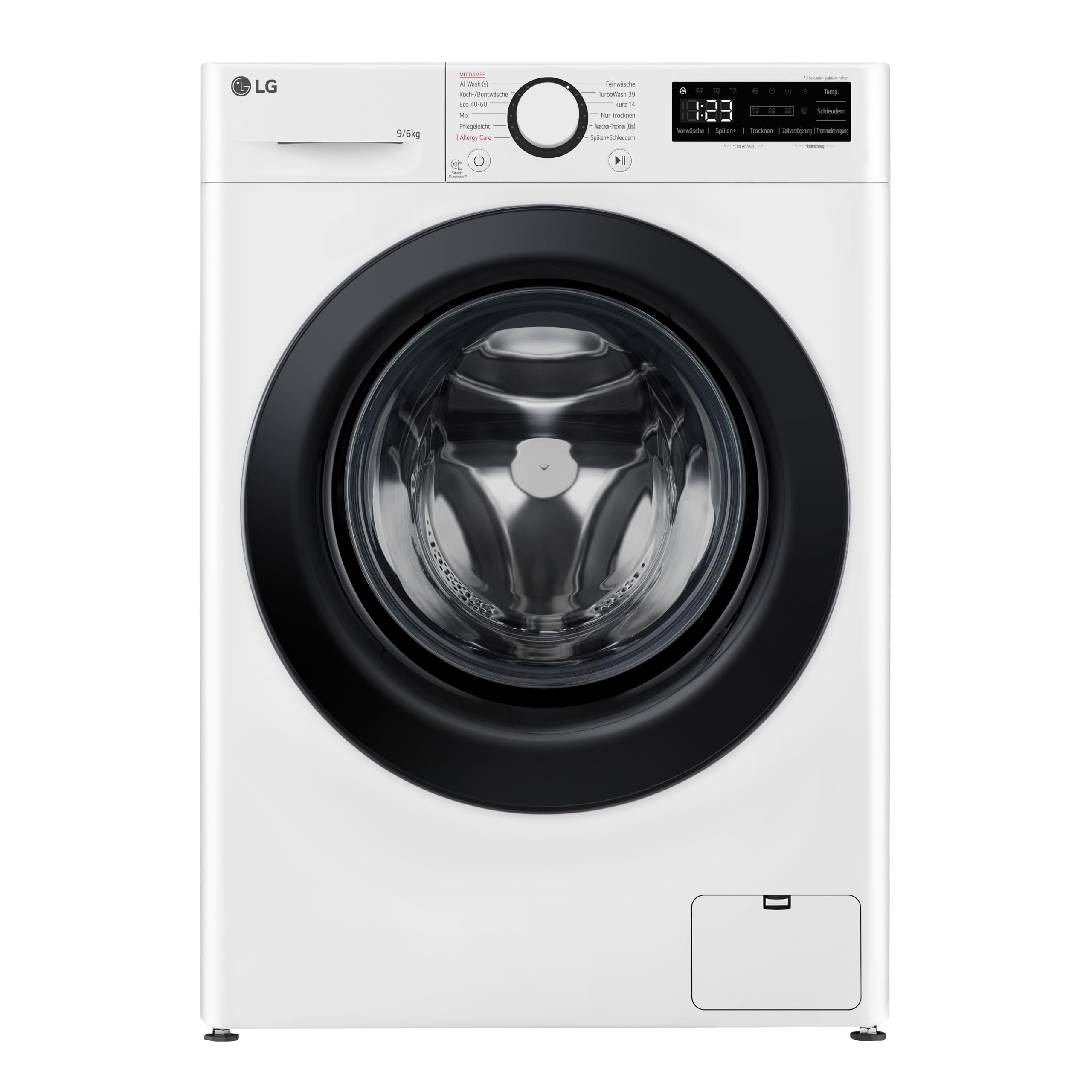 LG W4WR42966 classe A/D, lavasciuga con caricamento frontale 9-6 kg, 62 x 60 x 85 cm, Wi-Fi, AI Direct Drive, pulizia profonda con vapore, TurboWash 360, porta in vetro di sicurezza, bianco - anello