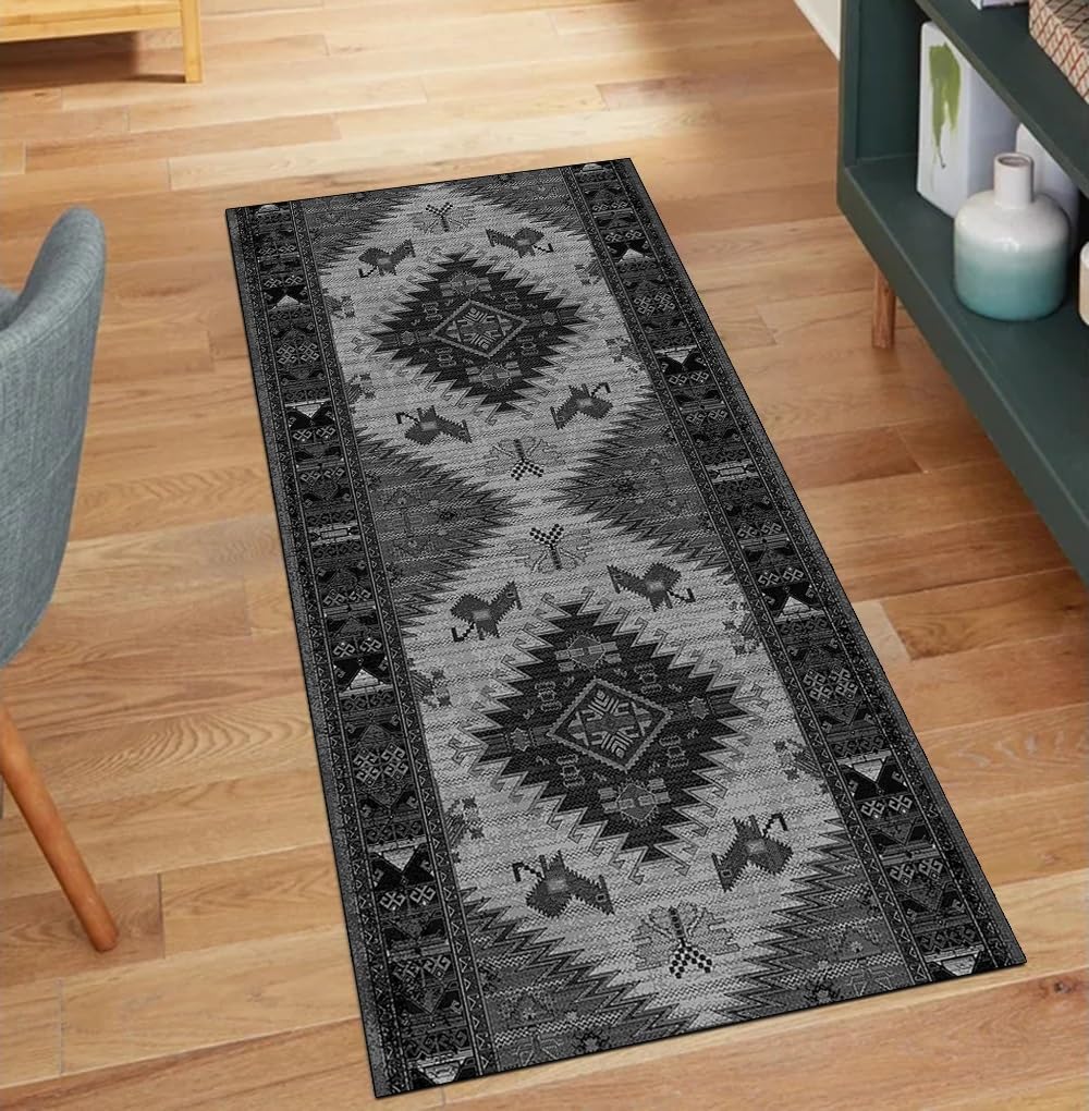 Alfombra de pasillo lavable y antideslizante de estilo vintage negro