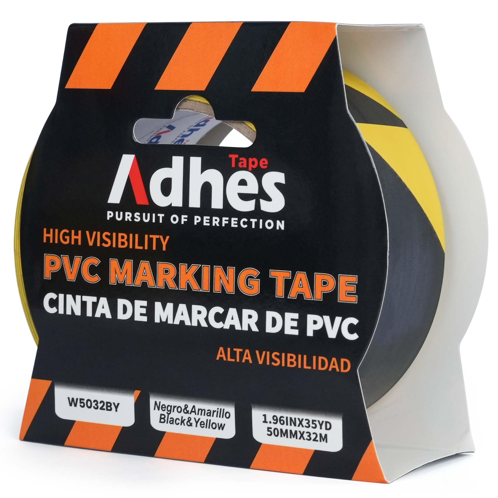 ADHES Black and Yellow Warning & Hazard Tape, 50mm x 32m Safety Tape, High Visibility Caution Tape Roll for Marking Walls, Floors, Pipes and