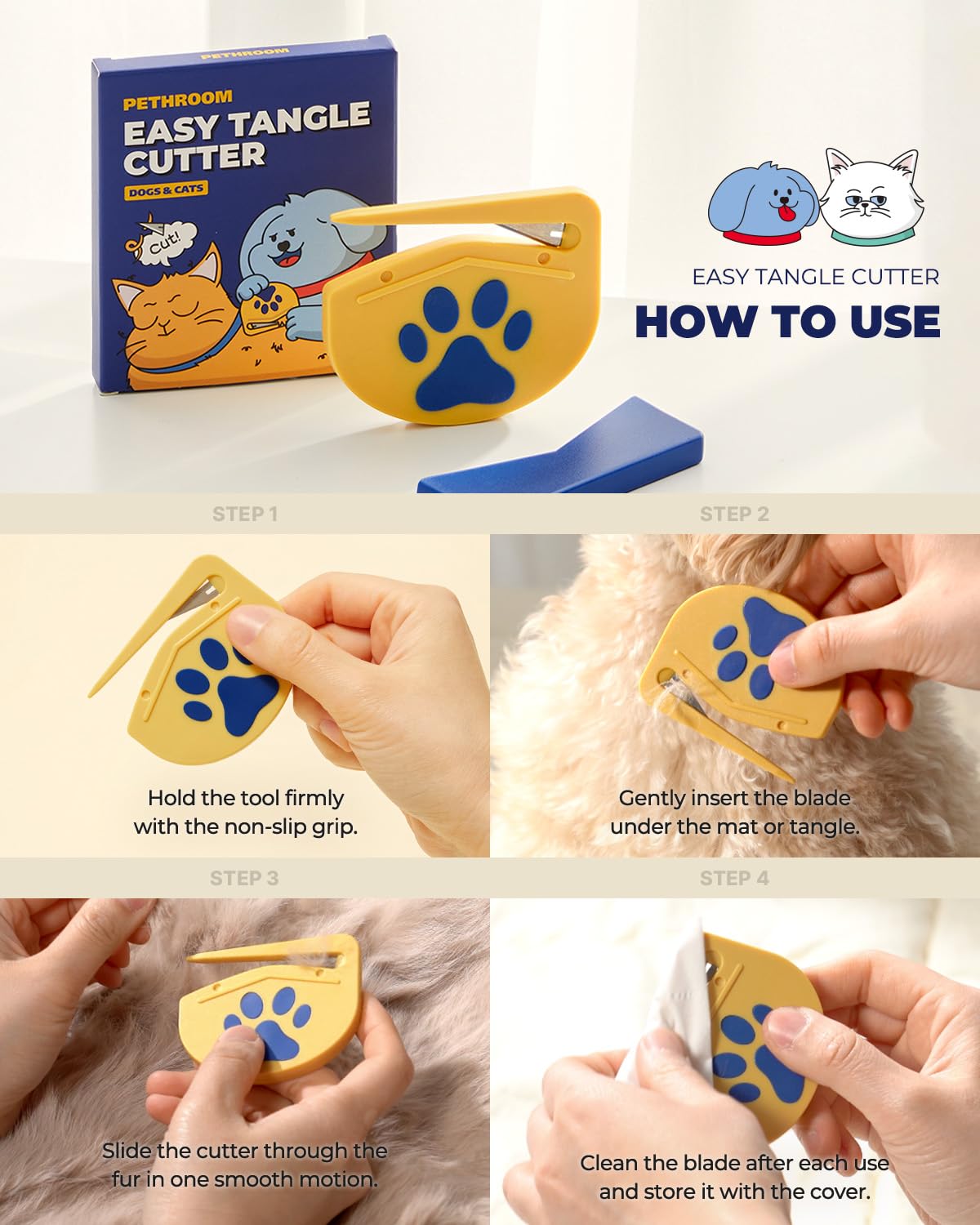 PETHROOM Easy Tangle Cutter for Dogs & Cats | Professional Dematting Tool with Steel Blade | Cat Matted Fur Remover | Safe & Gentle Pet Grooming Comb for Long & Medium Coats - image 8