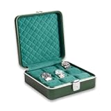Bey-Berk Personalized 9 Watch Case&comma; Custom Watch Box for Men&comma; Soft Interior Lining&comma; Lock and Key&comma; Luxury Watch Holder for Travel&comma; Storage&comma; Display - Green