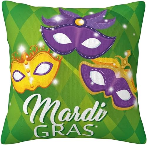 RQZWDQ Mardi Gras 2023 - Fundas de almohada cuadradas para decoración del hogar para sofá cama patrón de doble cara de 18 x 18 pulgadas