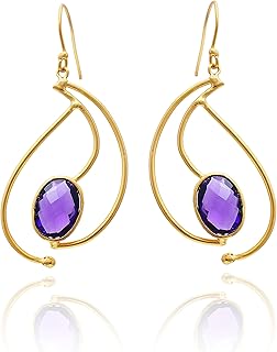 Veracity Jewelry Amethyst Handmade Earrings For Women - 18K Gold Plated February Birthstone Blue Purple Gemstone Earrings - Bohemian Fashion Handmade Jewelry Earrings For Girls - Best Selling Amethyst Jewelry For Women - American Designer Gold Filled Fashion Jewelry For Women - VE-521