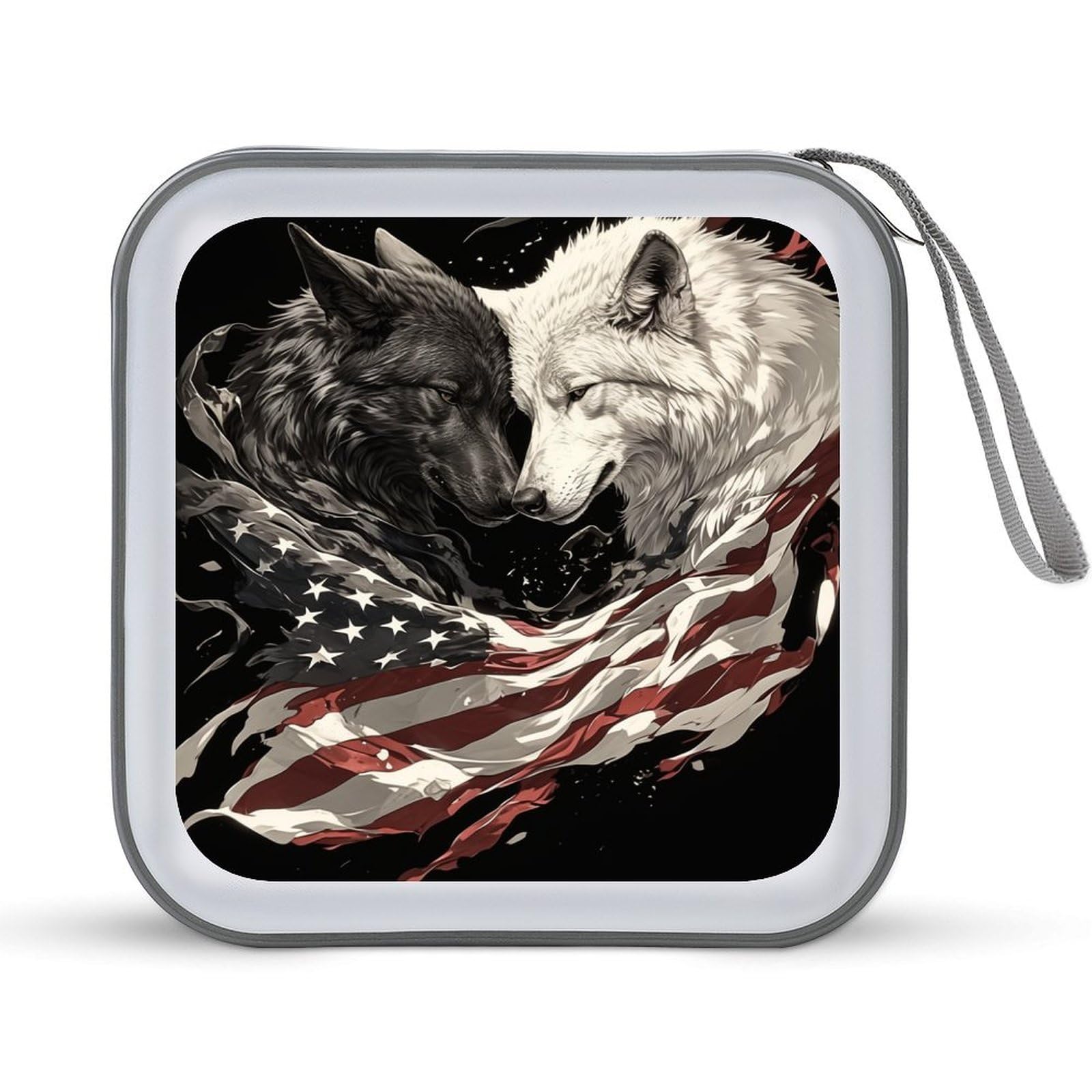 DuduYH Black White Wolves American Flag CD Case DVD Storage Case Portable for Car Home Travel