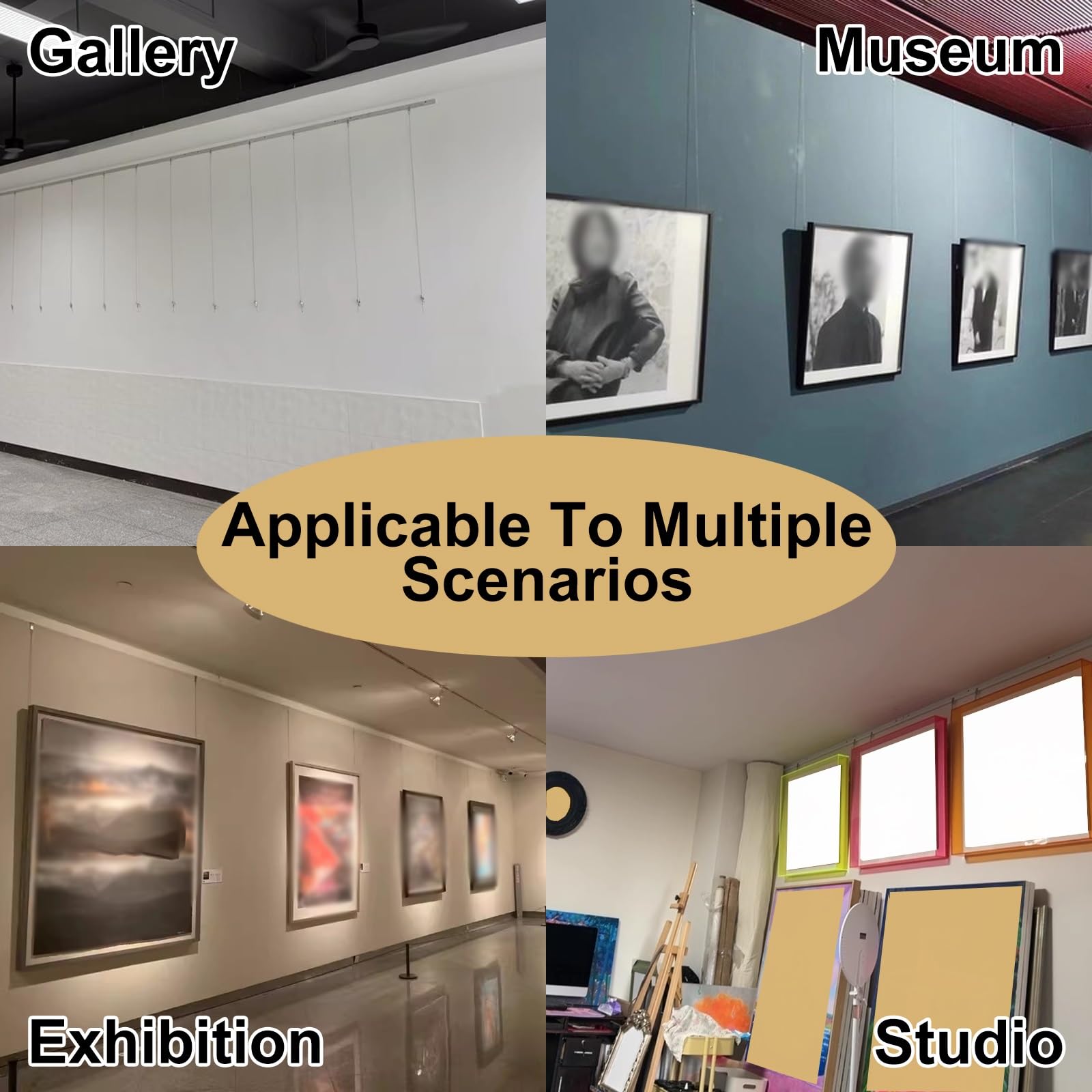 Sistema de riel colgante de tensión ajustable para plantas y obras de arte, altura flexible y espaciado para decoración del hogar, galería, exhibiciones creativas y decoración de fotos