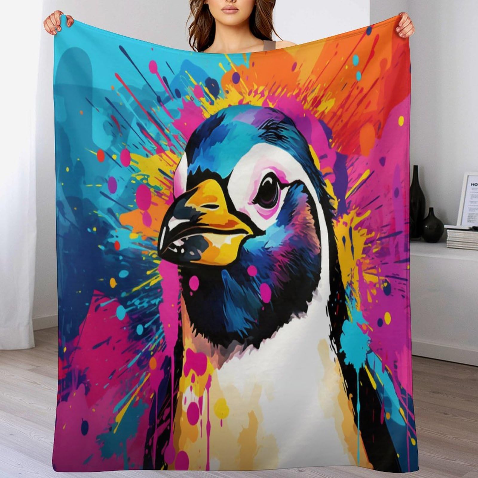 Couverture pingouin 3D en polaire pour des soirées cocooning douillettes au canapé