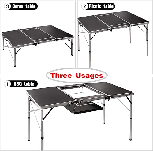 Miniatura 5 de REDCAMP Mesa plegable de 4 pies para exteriores con soporte de estufa ajustable, mesa de barbacoa portátil ligera para picnic, camping, cocina,