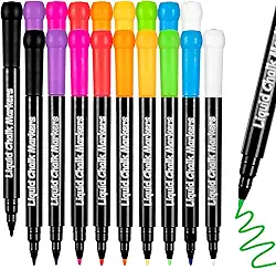 JR.WHITE Marcadores de giz líquido – pacote com 18 marcadores apagáveis a úmido para calendário de geladeira de acrílico, marcadores de quadro negro de ponta fina de 1 mm para quadro branco, quadro