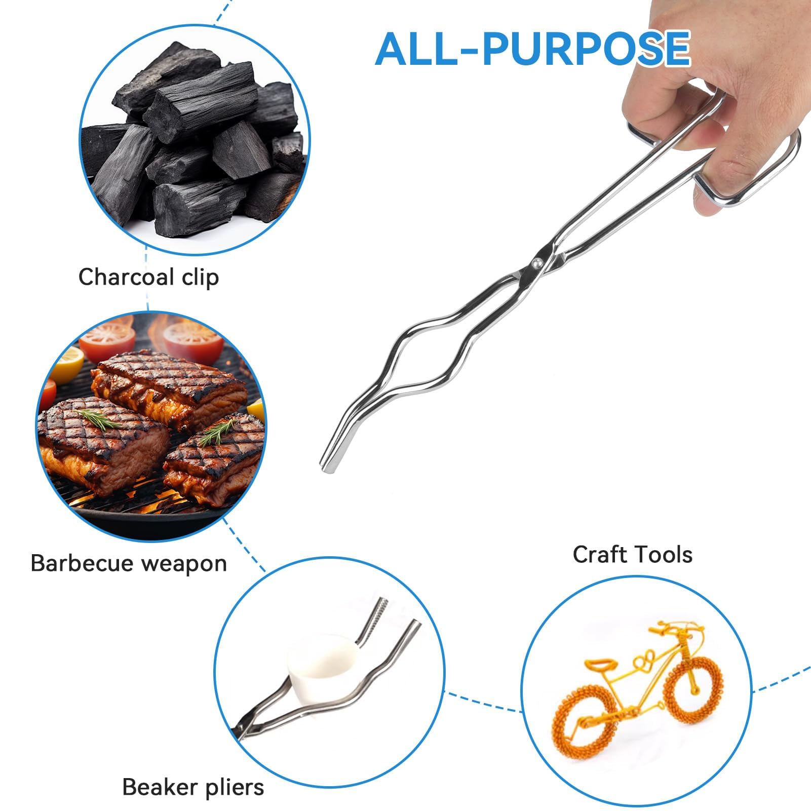 Pinze per crogiolo in acciaio inossidabile per laboratorio, Professionale Crogiolo Forcipe Morsetto Becher Pinze portapinze(250mm)
