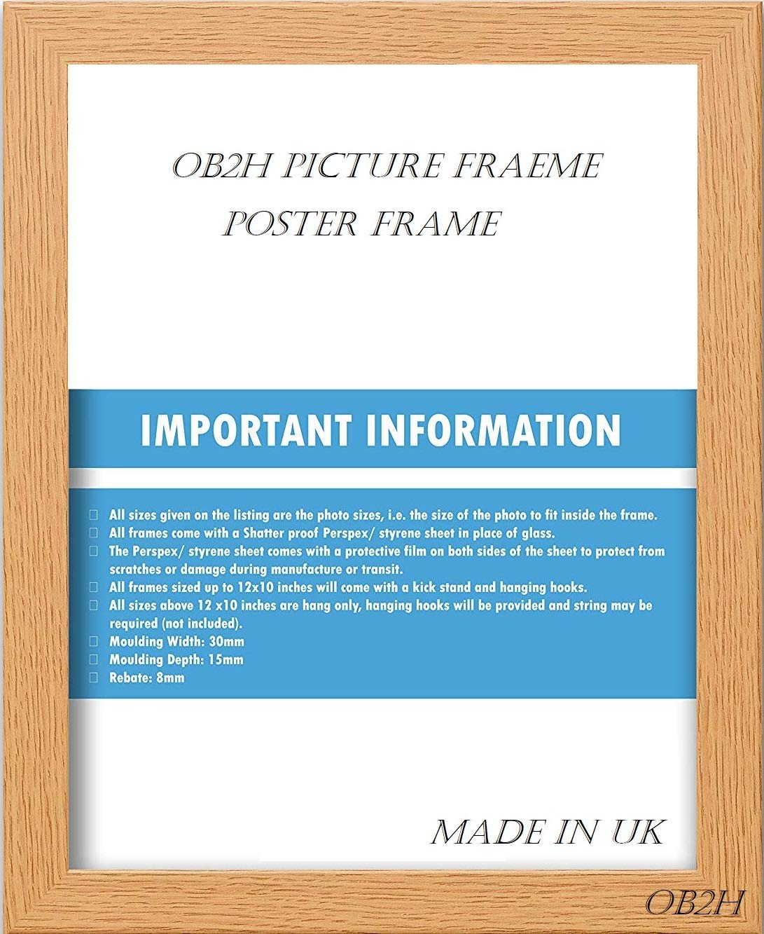 Ob2h Oak ,Black,White,A1 A2 A3 A4 A5 Picture Poster Frames (, A4(297 X 210 Mm))