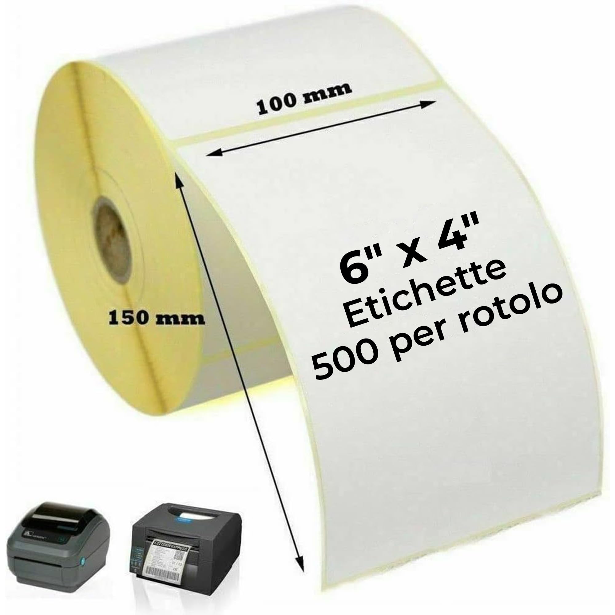 Double Dragon Etichette Termiche Premium, 5 Rotoli da 100MM x 150MM (6" x 4") Etichette Bianche Semplici