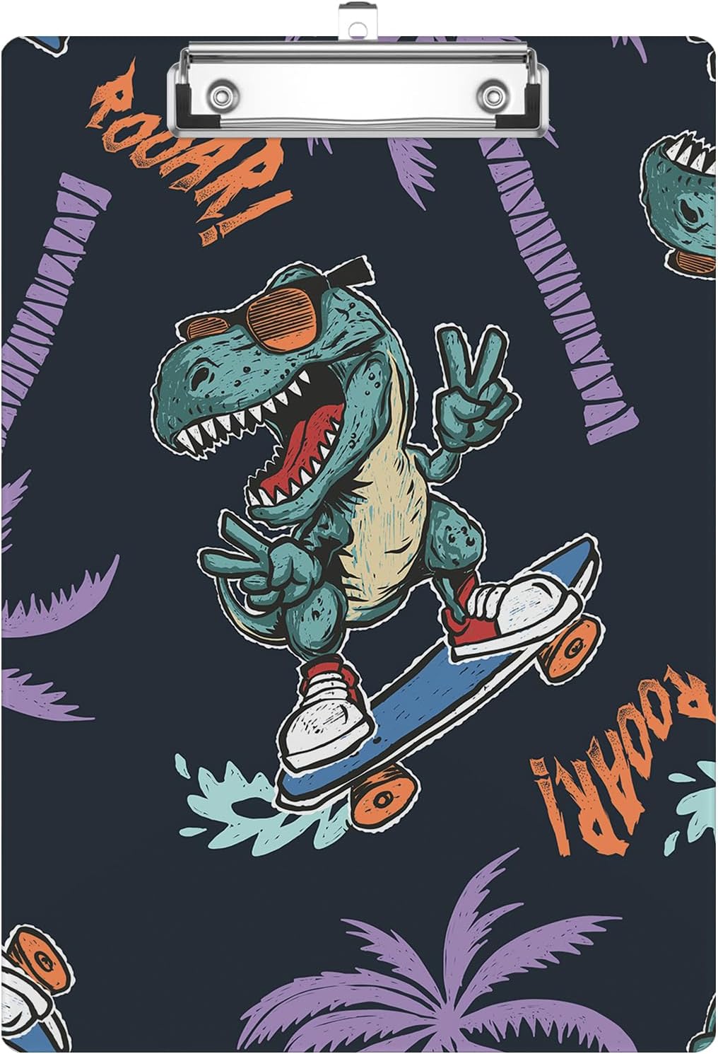 Funny Dinosaur Clipboard Decorative Clip Board with Metal Clip A4 Standard Size 12.5" X 8.7" for Teacher Students Nurses Office