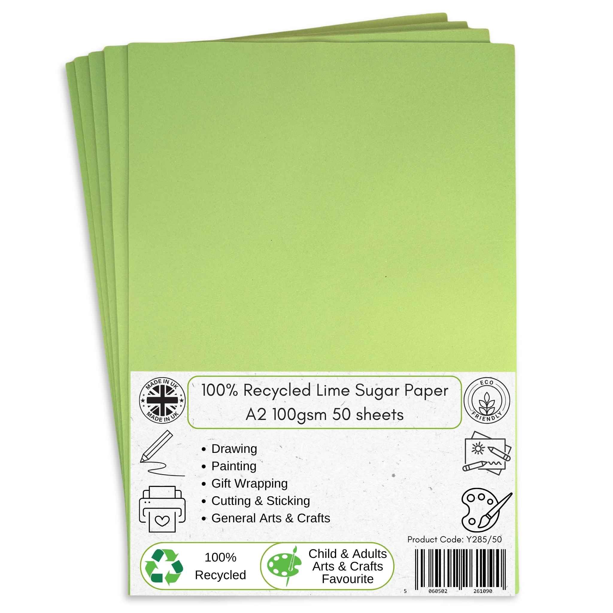 A2 Recycled Lime Green Sugar Paper 100 GSM 50 Sheets by BCreative ®