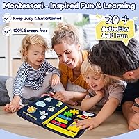 Vista 2 de Qizfun Juguetes Montessori de tablero ocupado para niños pequeños, libro sensorial ocupado, juguete educativo de aprendizaje de viaje para avión