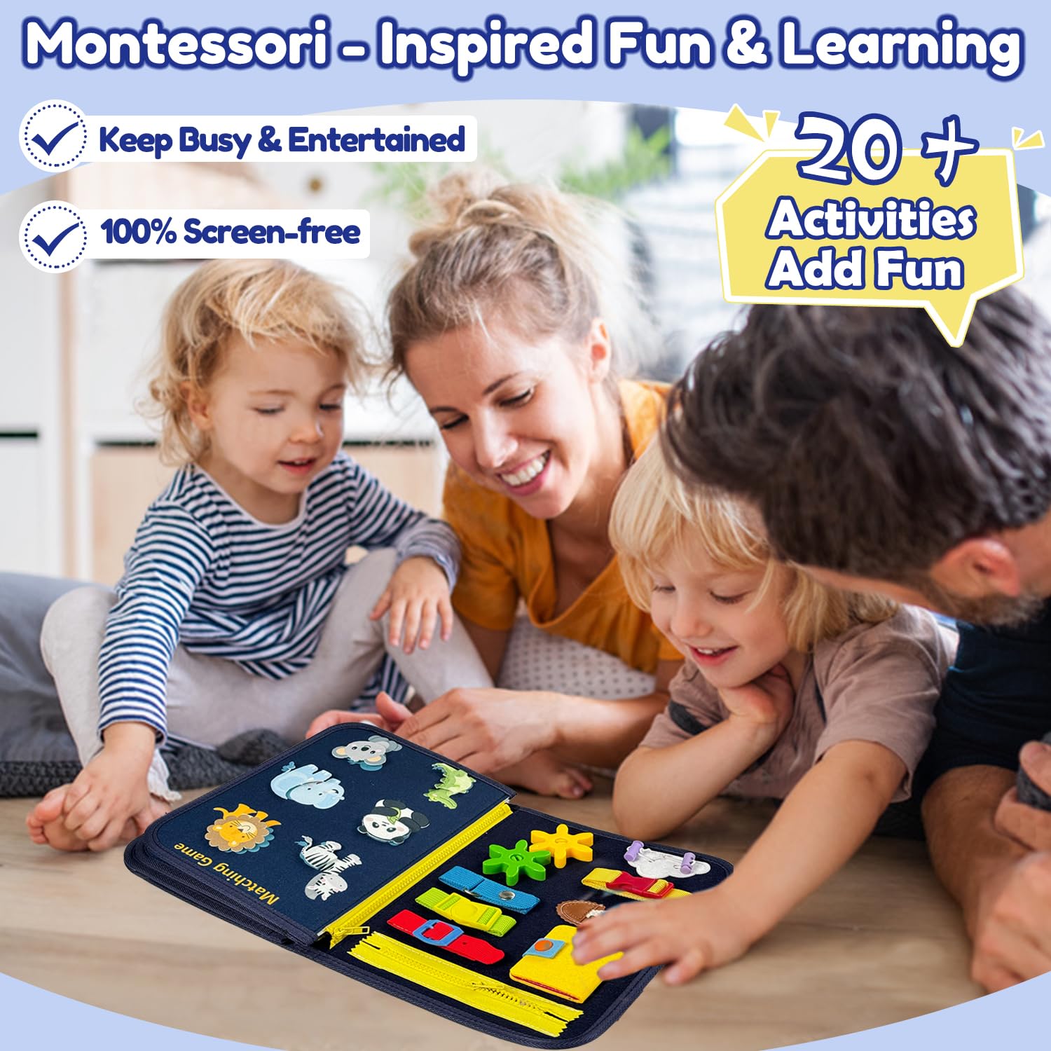 Montessori Busy Board & Busy Book dla małych dzieci – zabawki sensoryczne i edukacyjne, zabawka podróżna do samolotu i samochodu, prezent edukacyjny dla chłopców