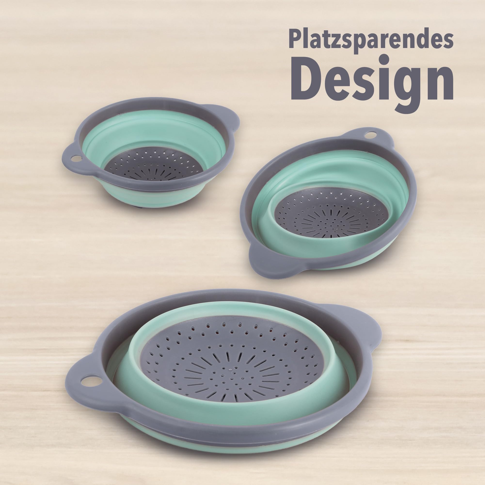 Faltbares Silikonsieb, Blau – Küchensieb Mit Griff Zum Abtropfen Von Nudeln & Gemüse, Platzsparend