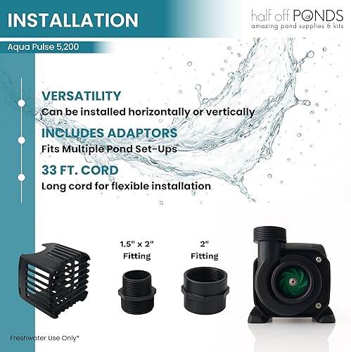 Vista 116 de HALF OFF PONDS Aqua Pulse Series - Bombas sumergibles de tracción híbrida de 550 gal/hr a 12,500 gal/hr Cable de 33 pies