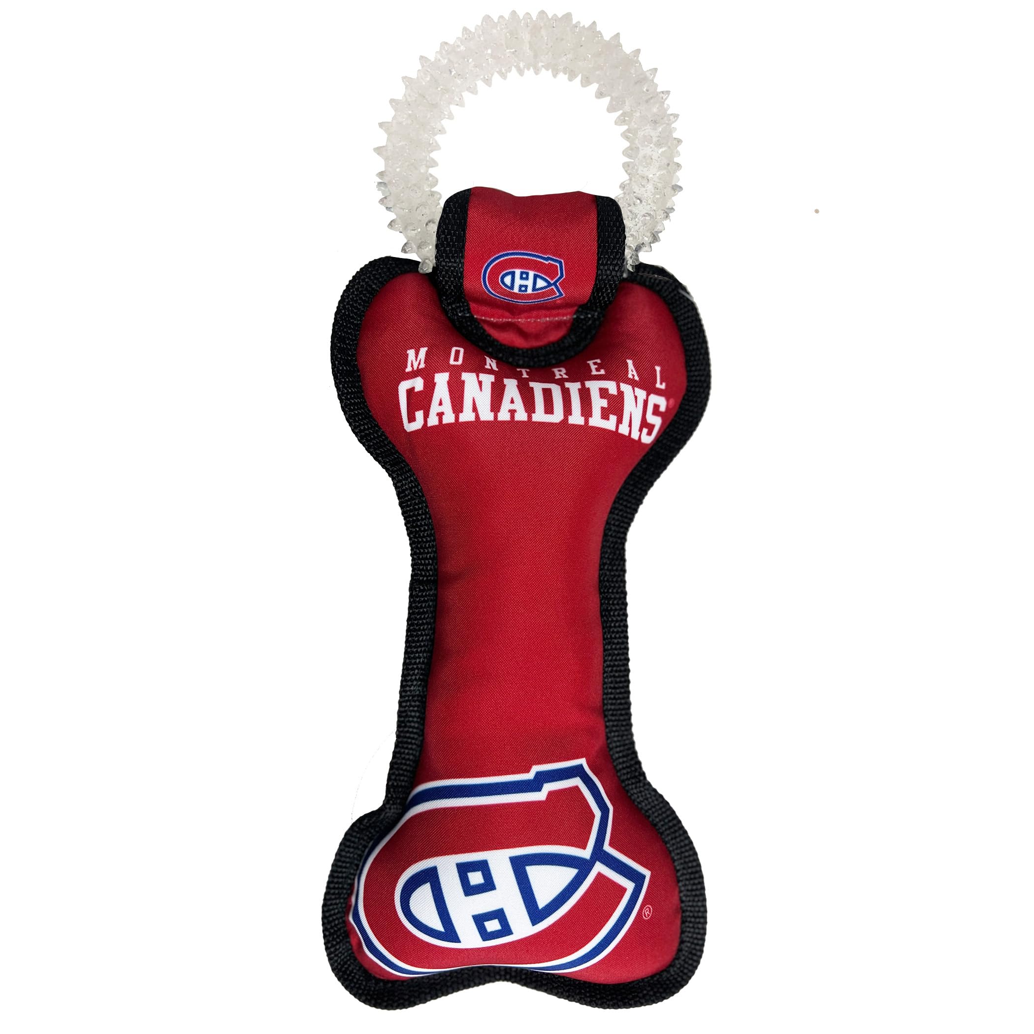Pets First NHL Montreal Canadiens Dog Bone Squeak Toy with Cleaning Teething Ring