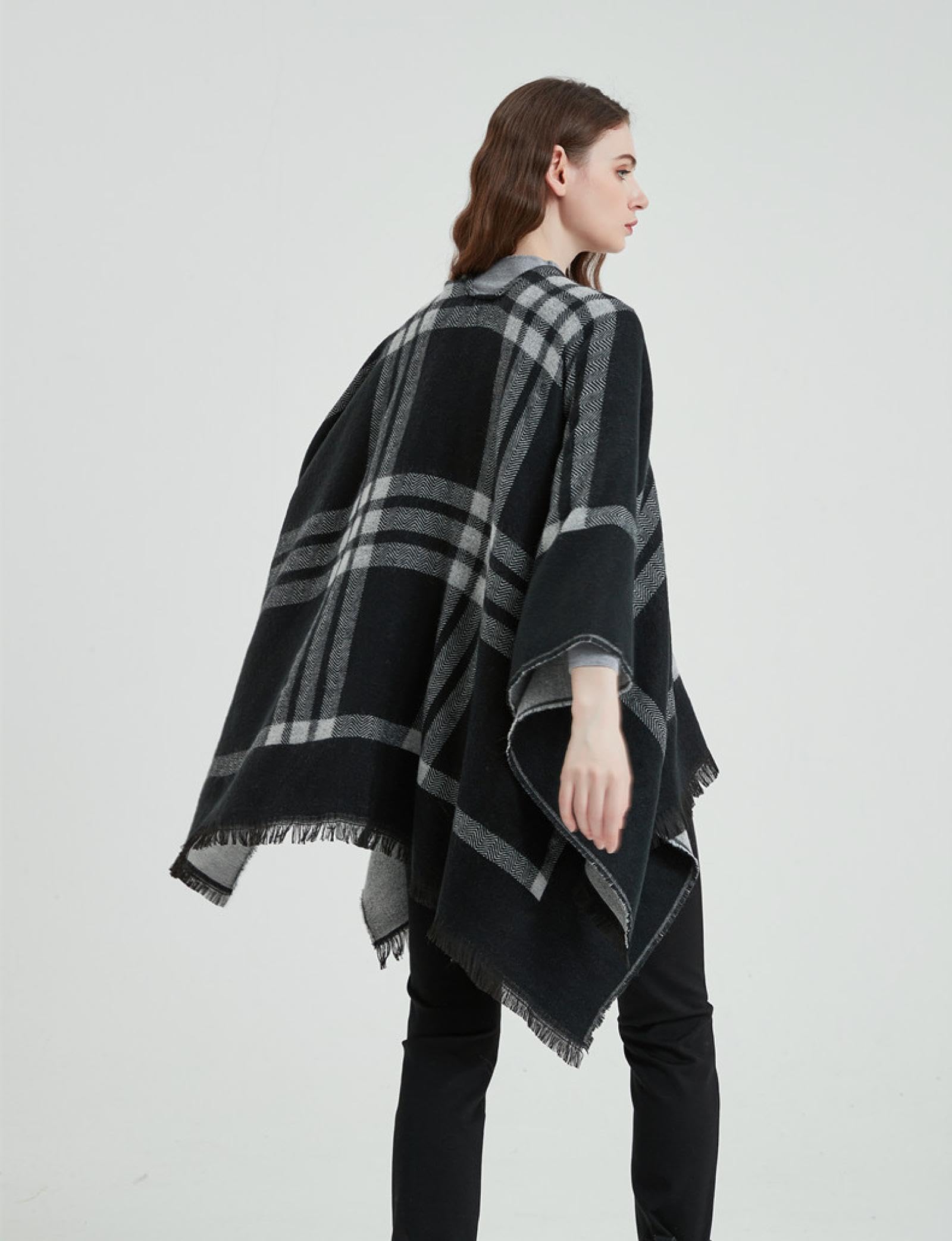 Sciarpa Donna Scialle Uomo Scialle Autunno E Inverno Cashmere Mantello da Donna con Scialle Diviso in Pelle Scozzese Bianco E Nero