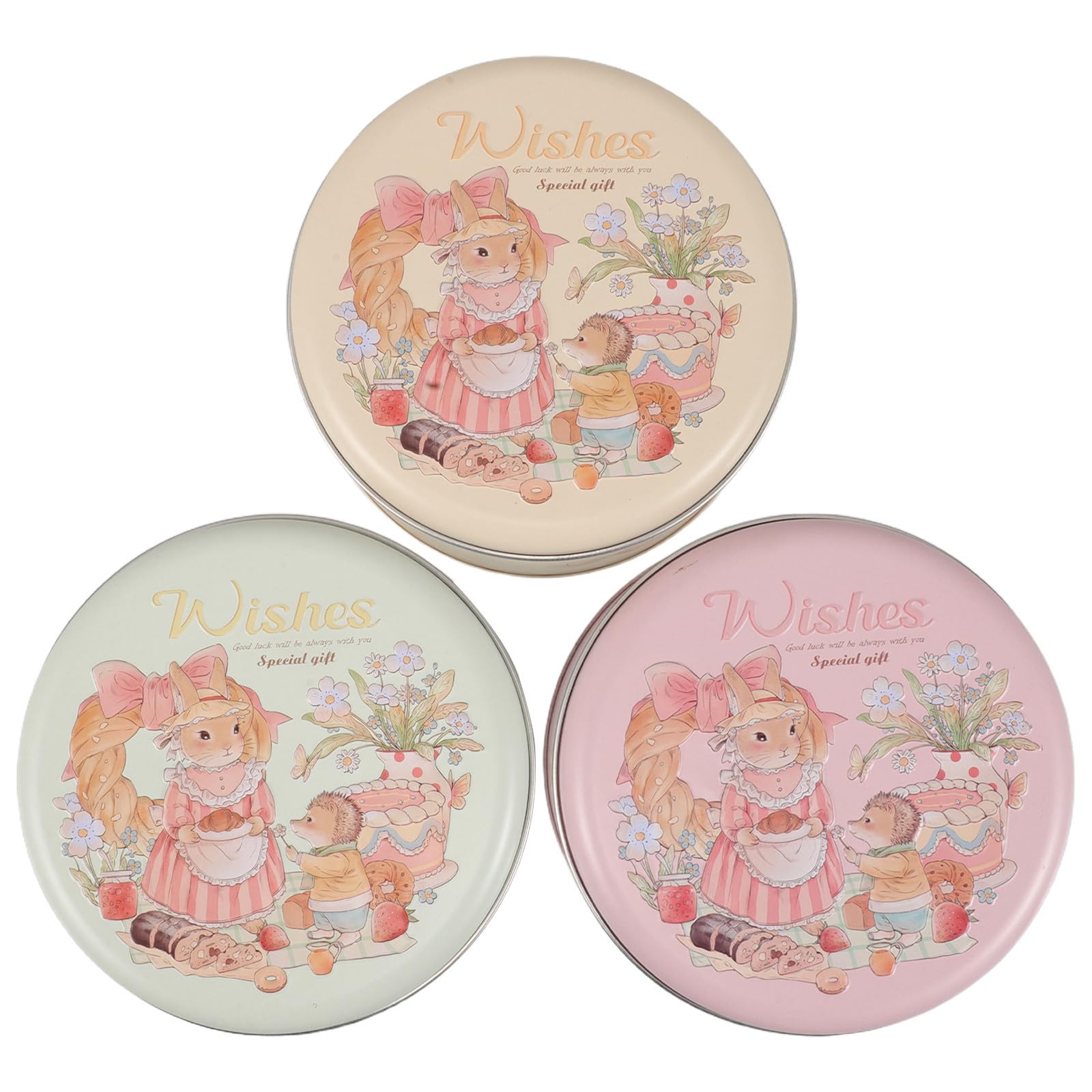3 Latas de Hojalata con Forma de Conejo para Galletas con Tapa Hermética Redonda