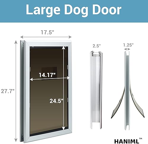 Miniatura 10 de Puerta grande de aluminio para perros con imanes, doble solapa, puerta para perros grandes de hasta 100 libras, puerta para mascotas para puerta