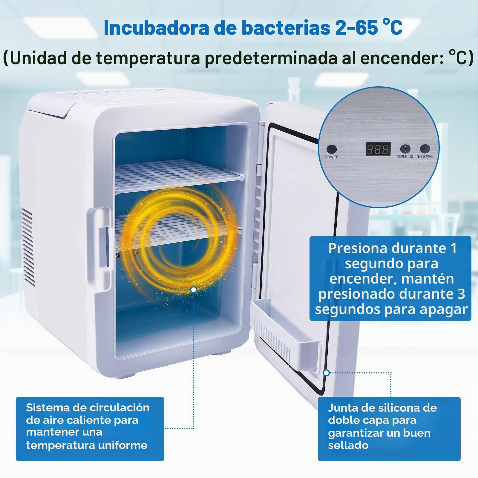 Incubadora de 10 L, 2-65℃ armario termostático para uso general de laboratorio, placas de Petri, semillas, 12 V/220-240 V