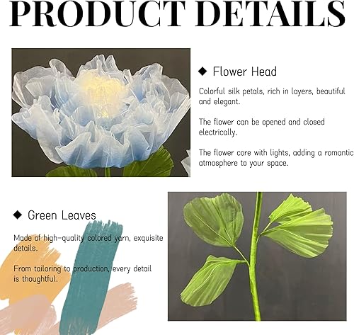 Miniatura 3 de Decoración de flores gigantes con luz, 6.56 pies, grande, eléctrica, de apertura automática, decoración floral de organza para boda, cumpleaños,