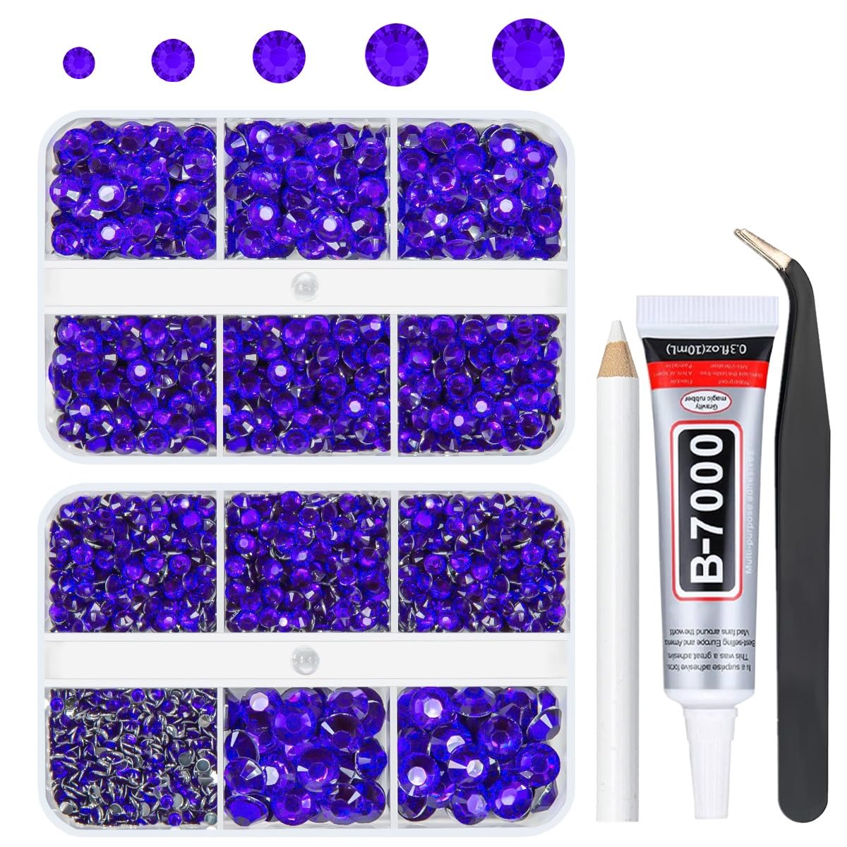 qiipii Purple Violet Resin Crystal Rhinestones for Bedazzling Crafting Flatback Gems Stones 2mm 3mm 4mm 5mm 6mm Diamonds Crystals Bedazzler Kit for Nails Face Eyes Makeup Tumblers Bottles DIY Crafts