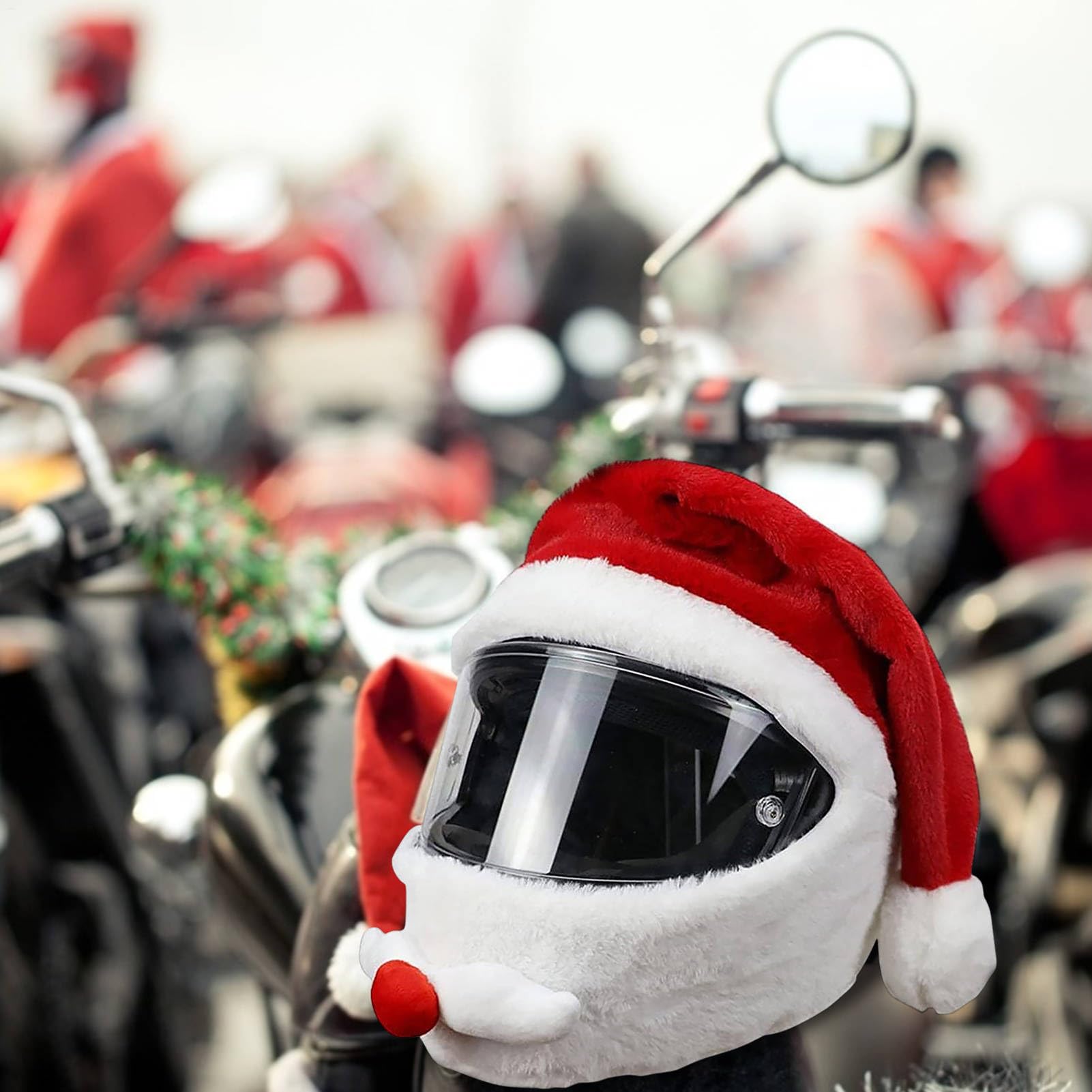 na Kask Motocyklowy - Świąteczne Akcesoria Motocyklowe Do Zabawnych Jazd - Okolicznościowe Nakładki Na Kask Czapka Mikołaja | Dla Jazdy Motocyklem I Rowerem Zimą Dla Kobiet I