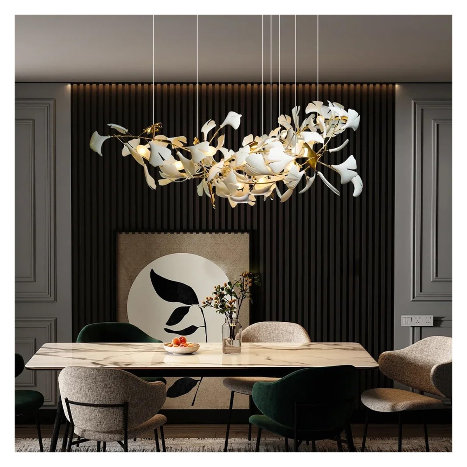 Générique Lustre, Plafonnier suspendu rond en forme de feuille Ginkgo, design moderne, luminaire décoratif d'intérieur, idéal