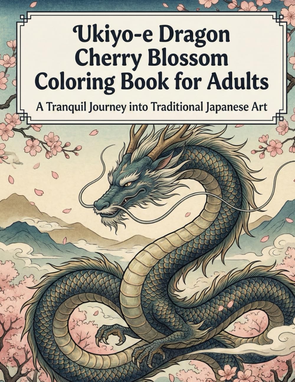 Ukiyo-e Dragon Cherry Blossom Coloring Book for Adults: A Tranquil Journey into Traditional Japanese Art