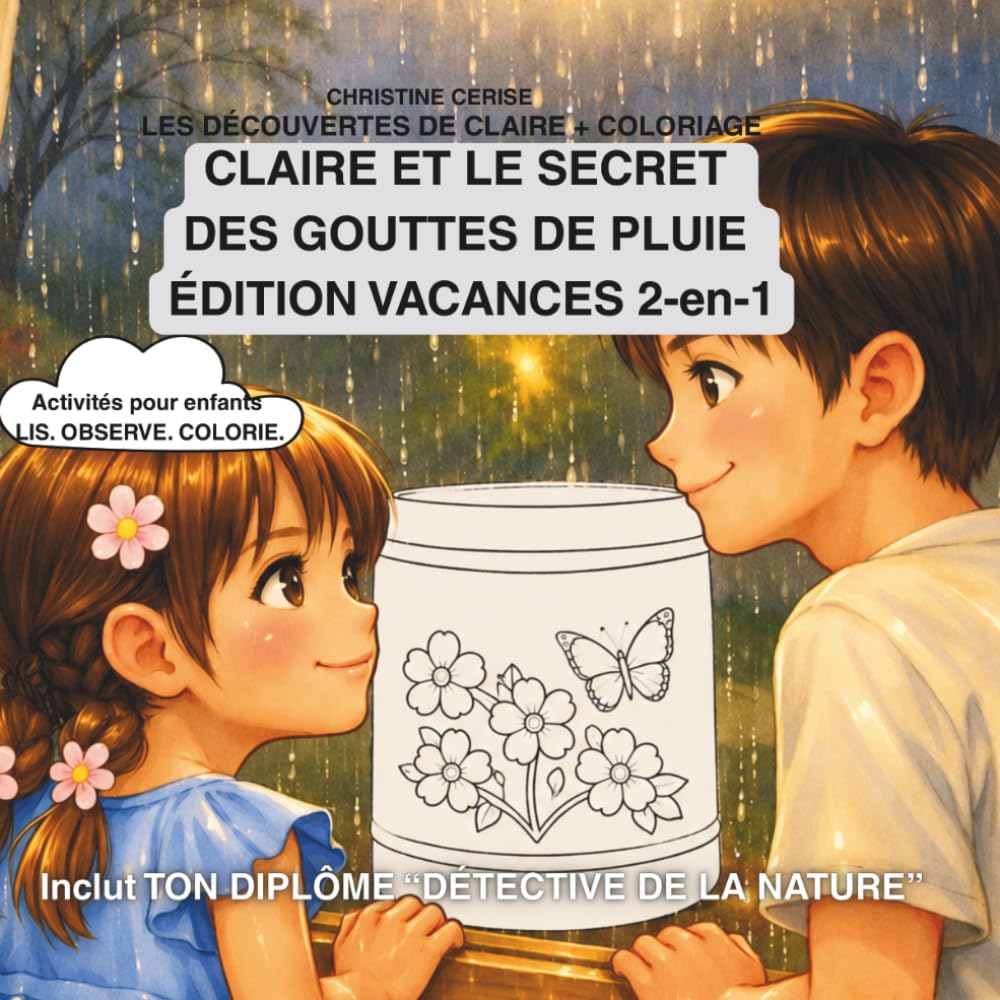 CLAIRE ET LE SECRET DES GOUTTES DE PLUIE - ÉDITION VACANCES 2-en-1: Activités pour enfants LIS. OBSERVE. COLORIE. (Les découvertes de Claire + coloriage)