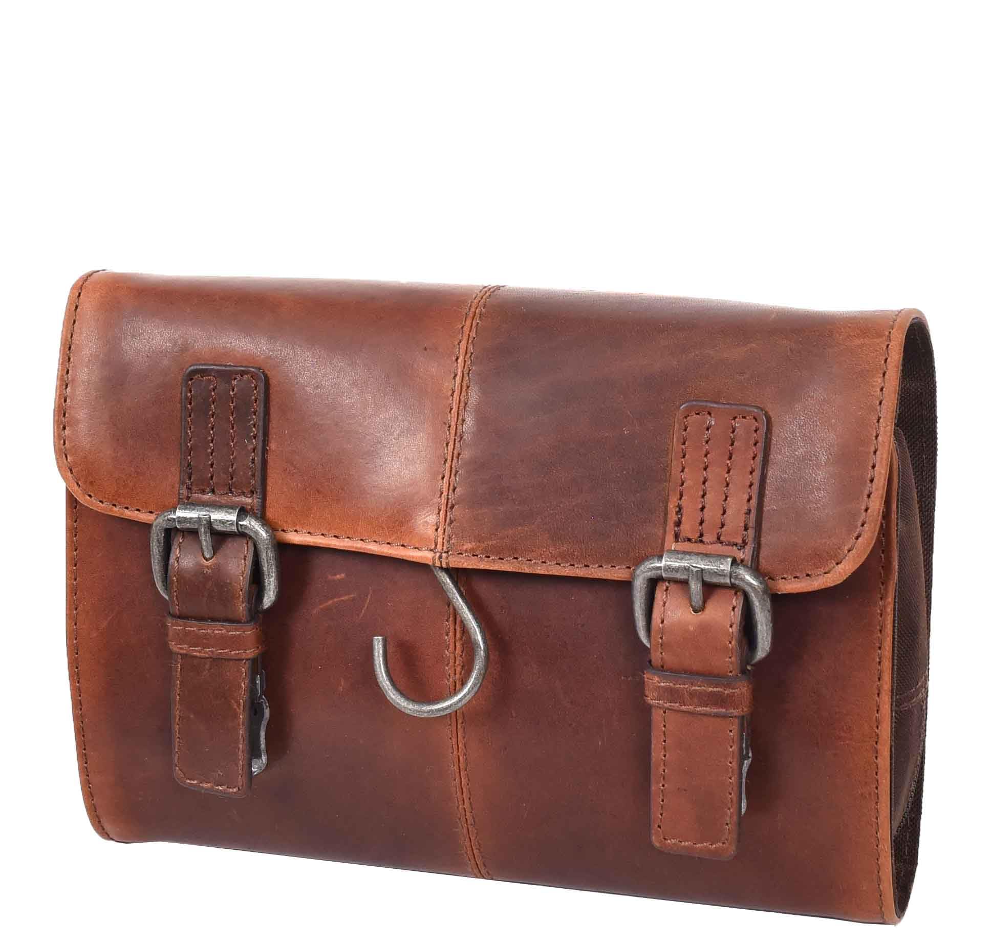 Neceser de piel para hombre, para colgar cosméticos, artículos de aseo y afeitado, bolsa de viaje, Brown, S, Bolsa de lavado